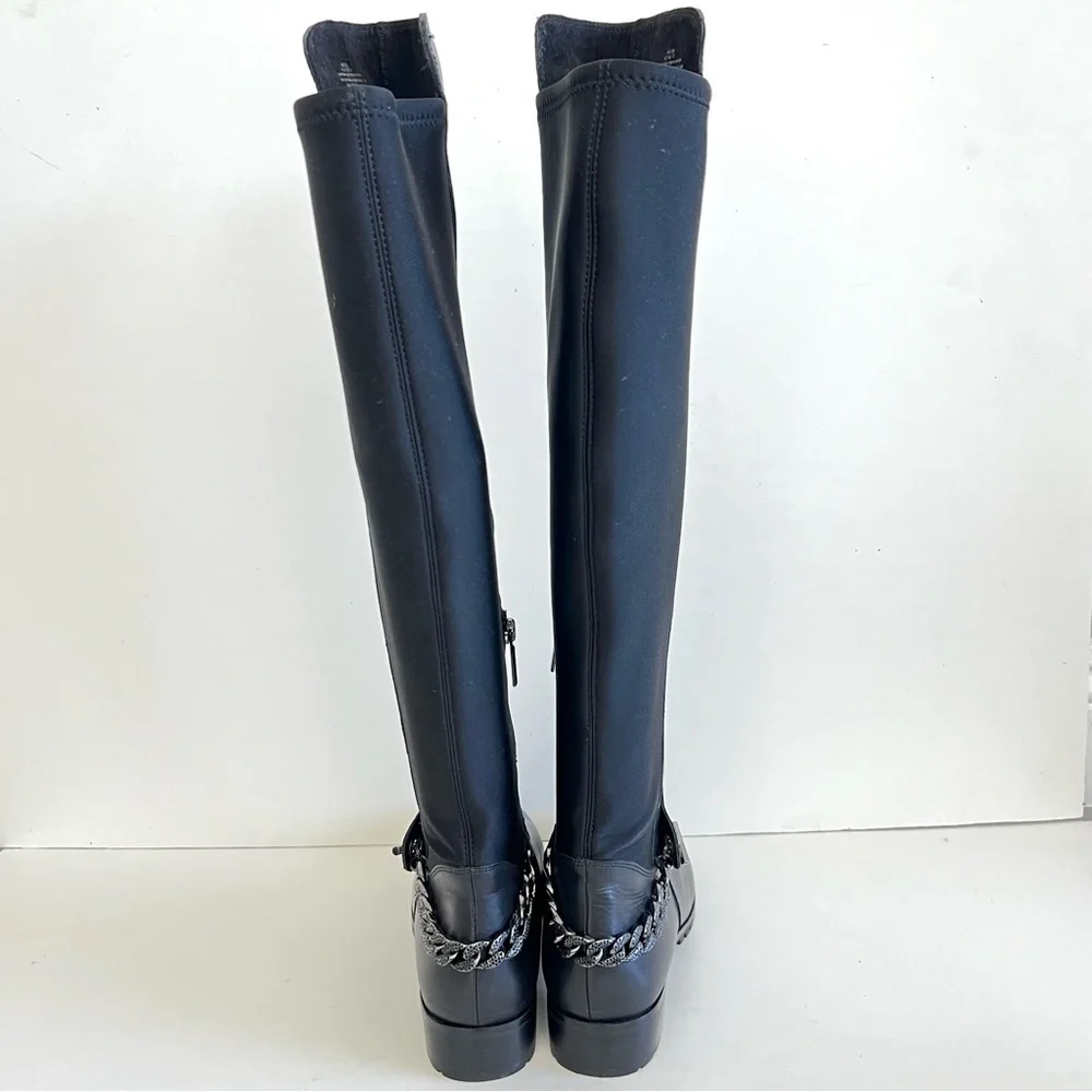 KARL LAGERFELD Paris Shay Leather Textile Chain Over-The-Knee Boots Sz 8 M NWOB